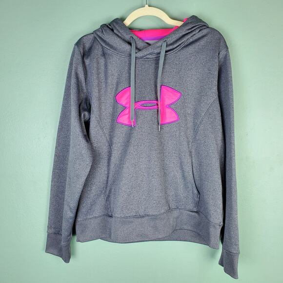 Under Armour XStorm Big Logo Gray Pink Hoodie Size XL - Picture 1 of 8